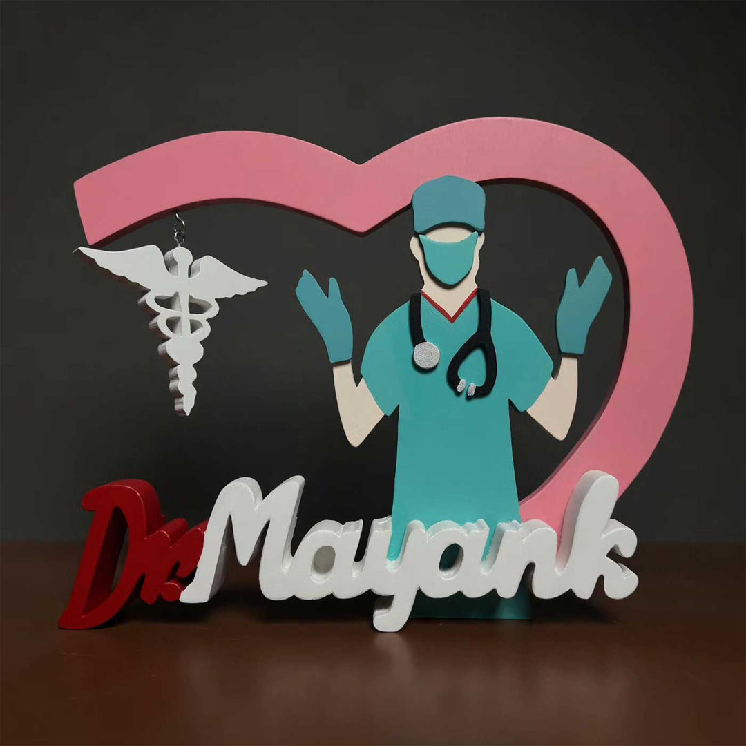 Personalized Red & White General Physician MDF Wood Desk Name Plate