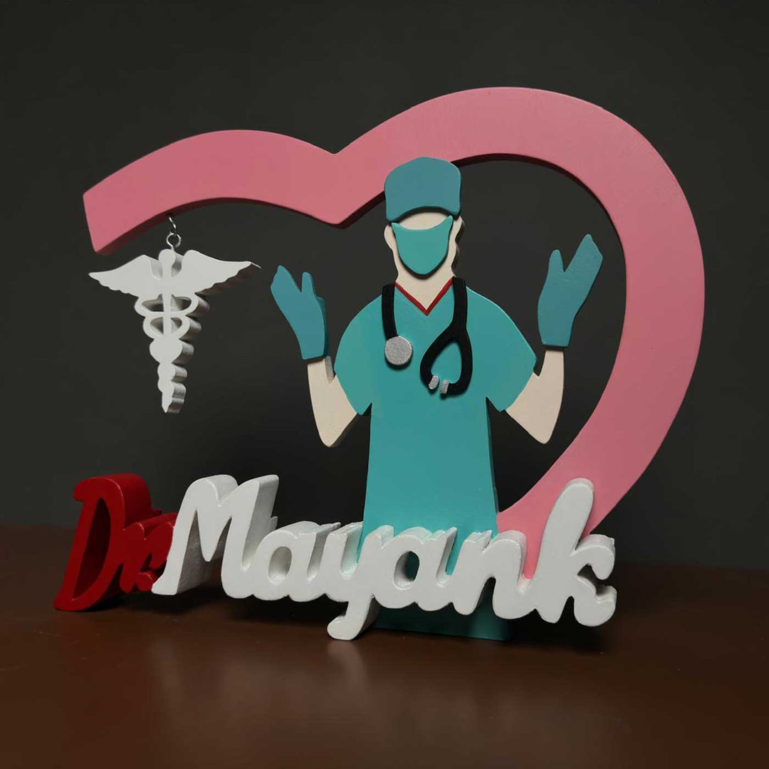 Personalized Red & White General Physician MDF Wood Desk Name Plate