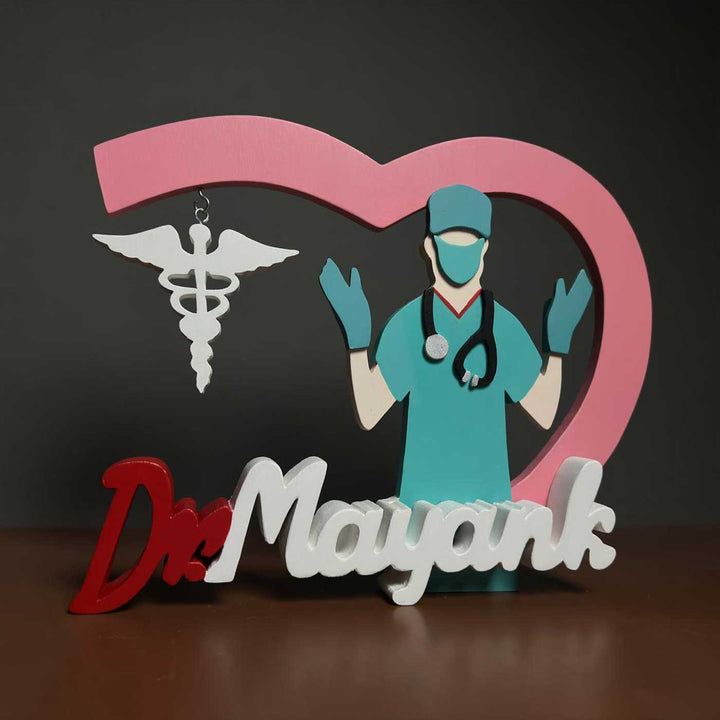 Personalized Red & White General Physician MDF Wood Desk Name Plate