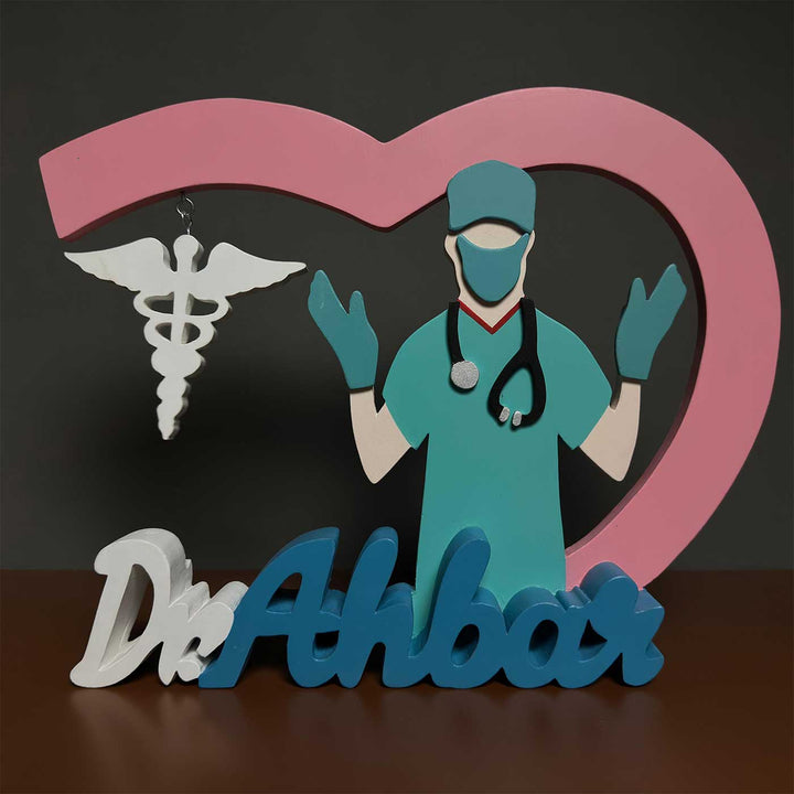 Personalized Blue & White General Physician MDF Wood Desk Name Plate