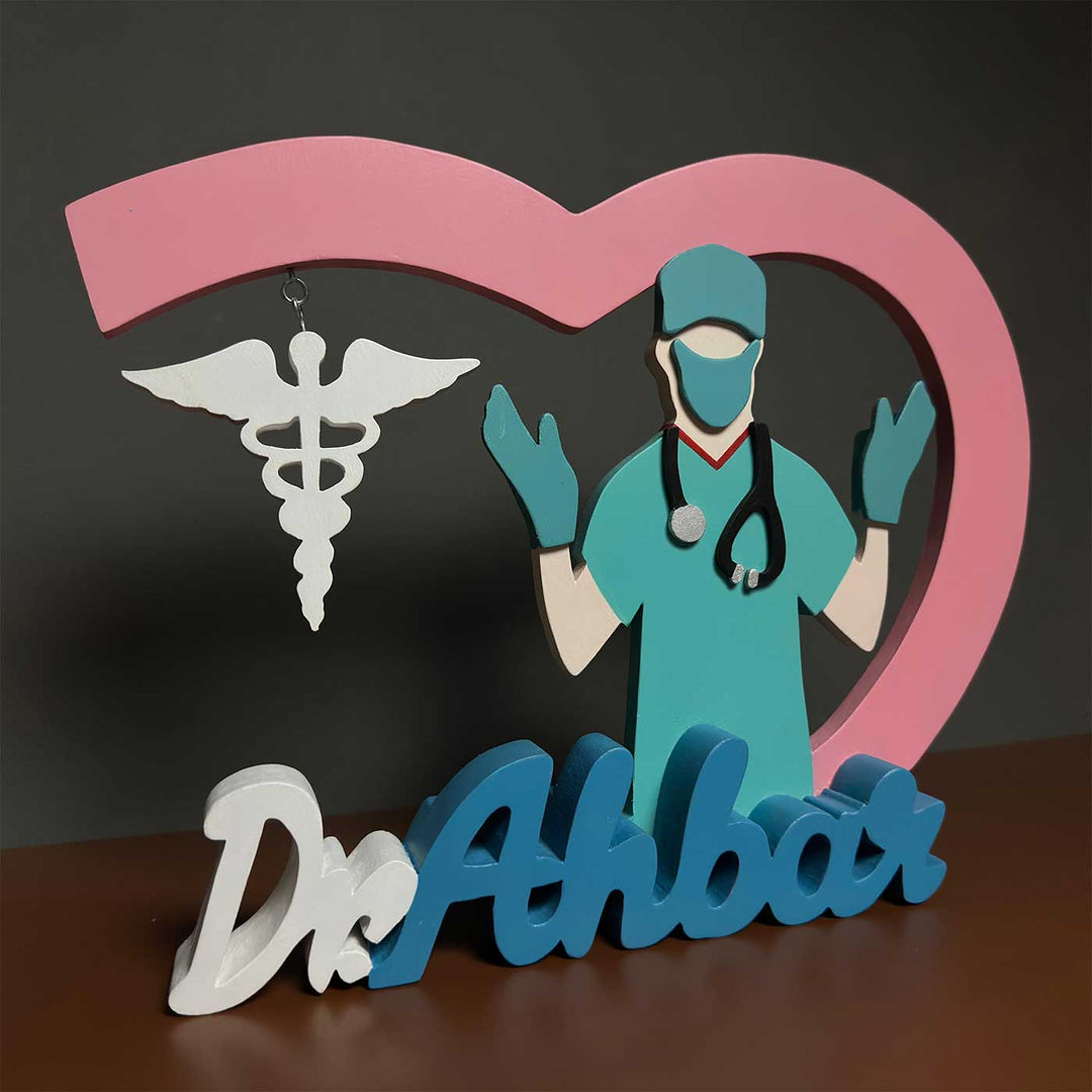 Personalized Blue & White General Physician MDF Wood Desk Name Plate