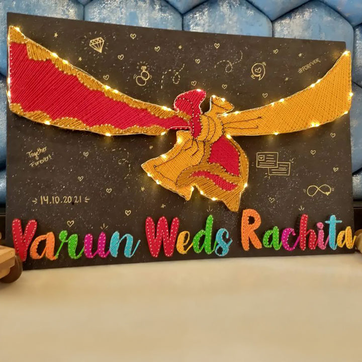 Personalized String Art Gathbandhan Mdf Wood Name Plate For Couples