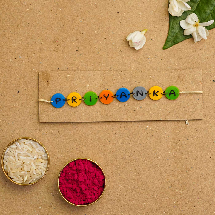 Personalized Handmade Gems Acrylic Rakhi With Roli Chawal