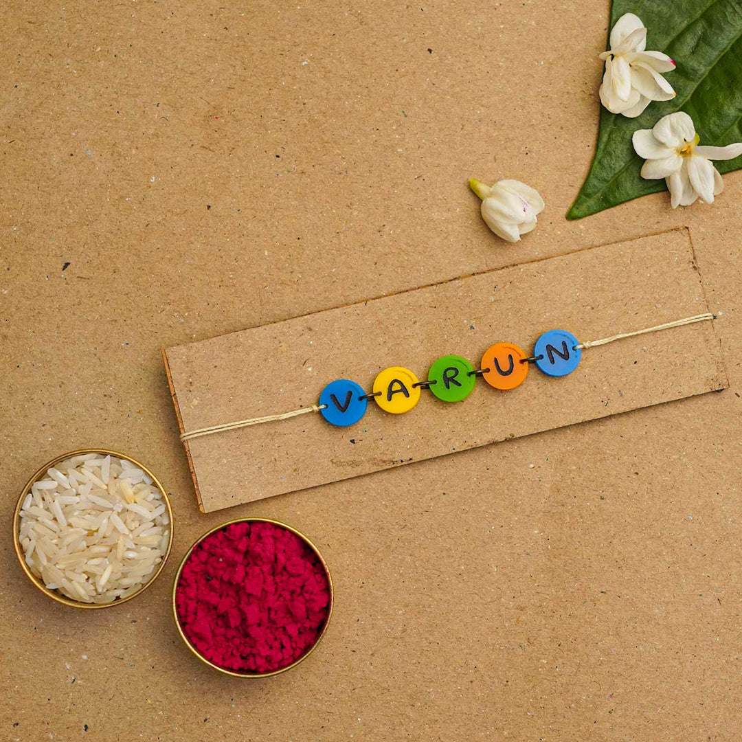 Personalized Handmade Gems Acrylic Rakhi With Roli Chawal