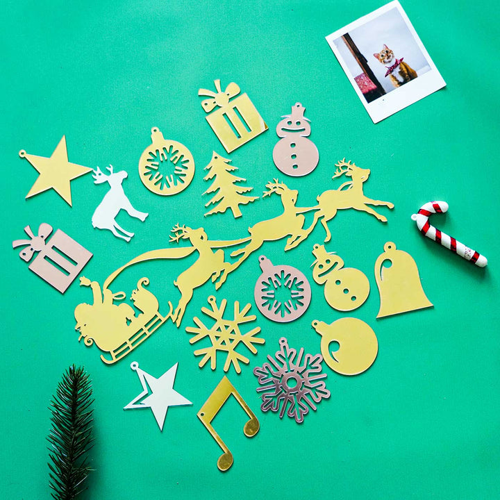 Gold And Silver Acrylic Ornaments For Christmas Tree Decoration | Set of 16