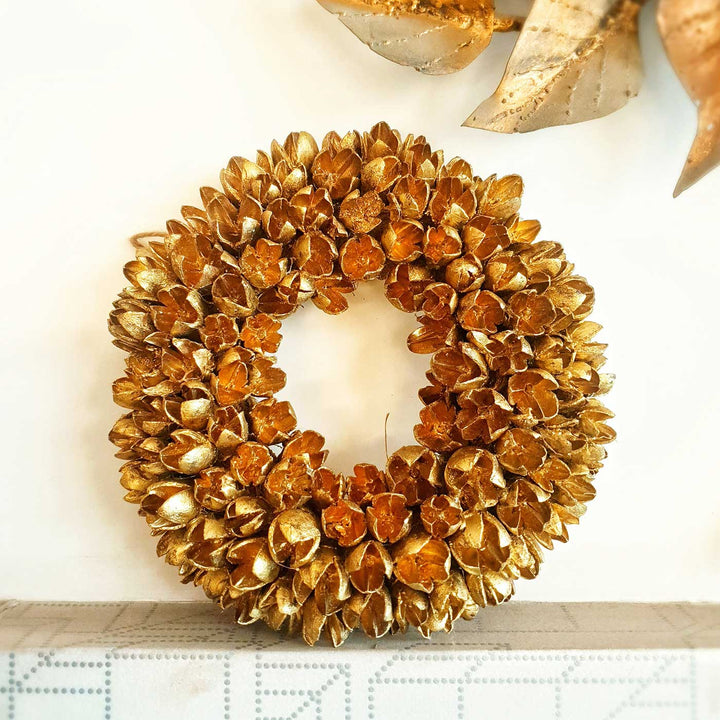 Handmade Gold Dried Flower Wreath For Christmas Door Decoration