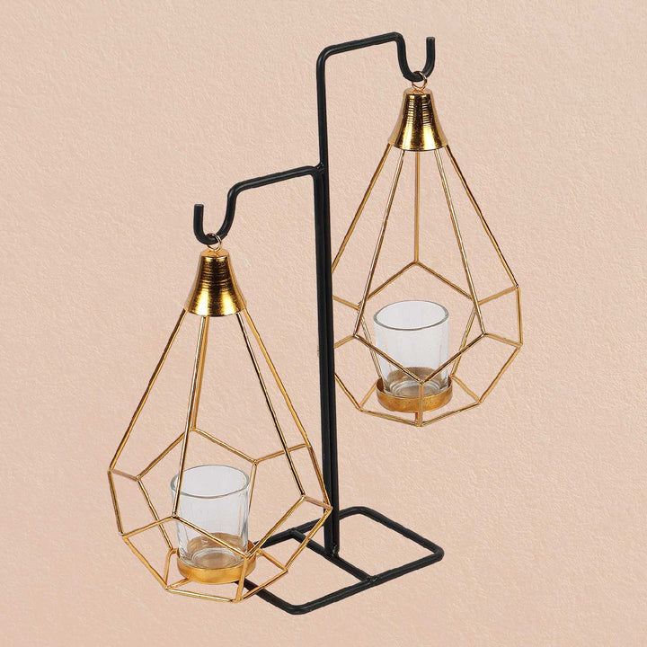 Handmade Gold Double Diamond Pendulum Tealight Holder