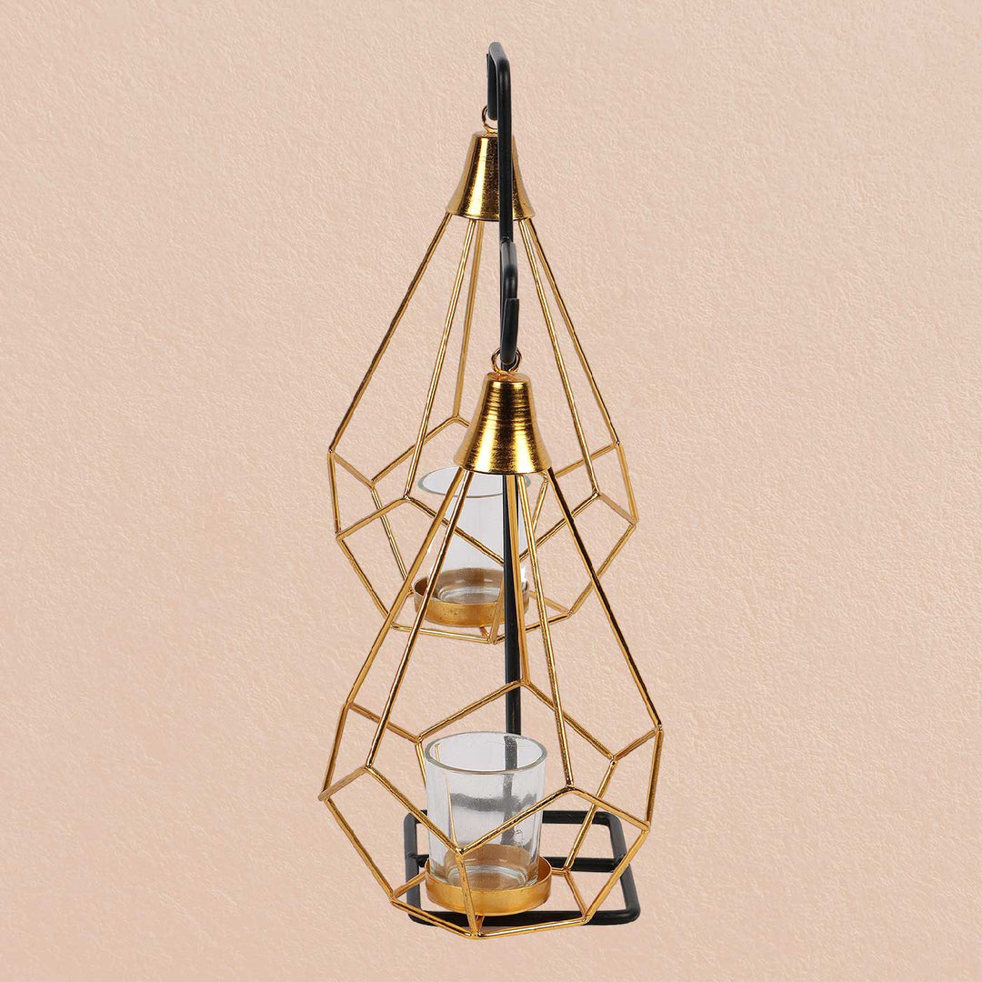 Handmade Gold Double Diamond Pendulum Tealight Holder