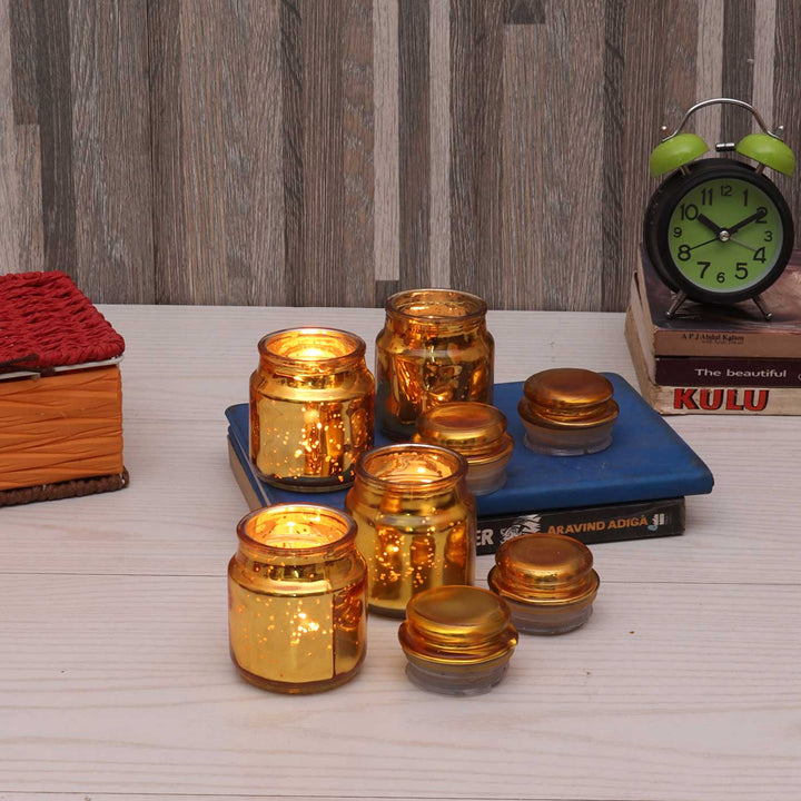 Handmade Gold Glass Tealight Holder | Set of 4