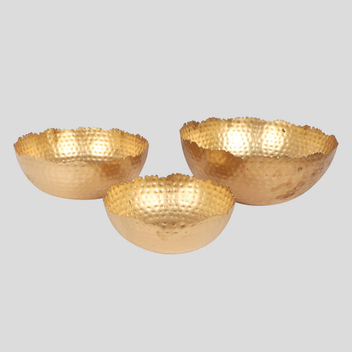 Handmade Hammered Gold Urli | Set of 3