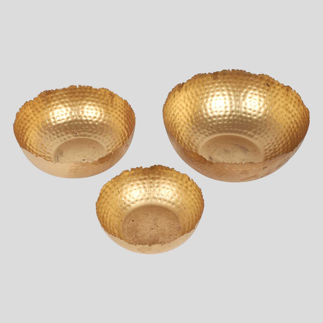 Handmade Hammered Gold Urli | Set of 3