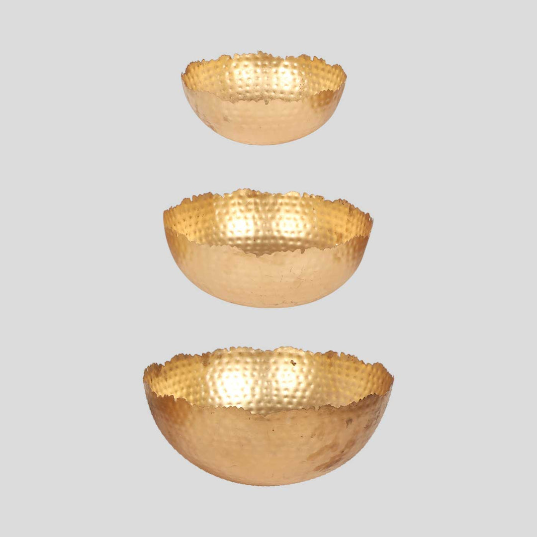 Handmade Hammered Gold Urli | Set of 3