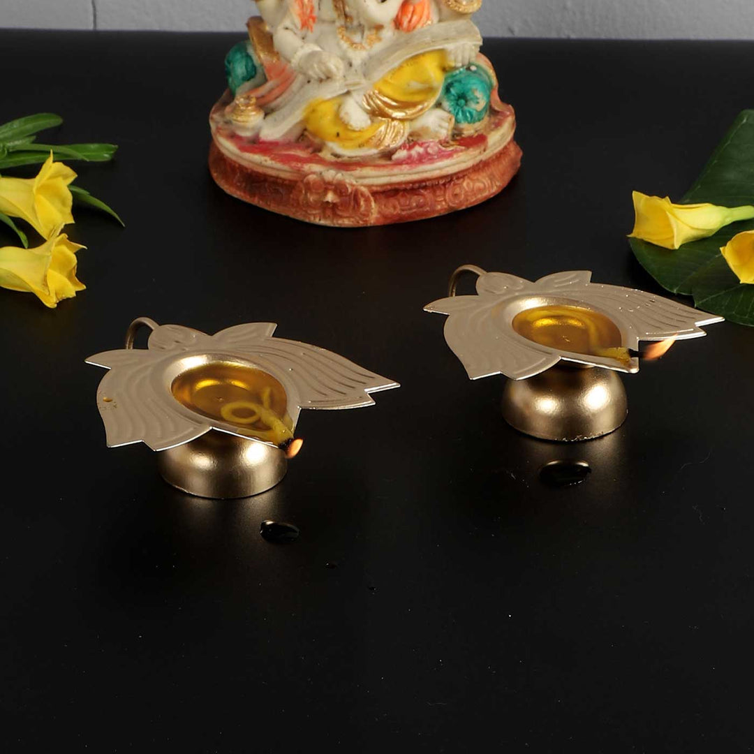 Handmade Gold Lotus Oil Lamp / Diya | Set of 2