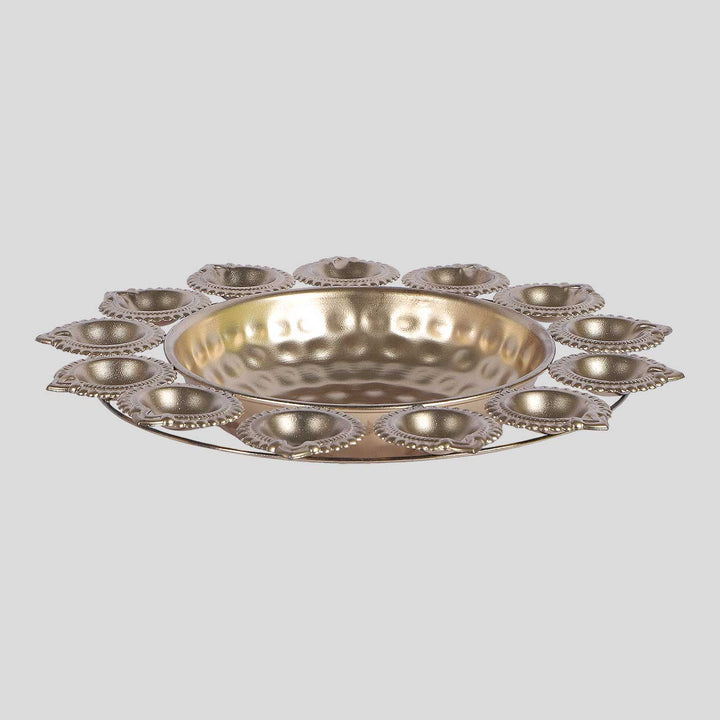 Handmade Gold Metal Diya Tealight Urli | Set of 3