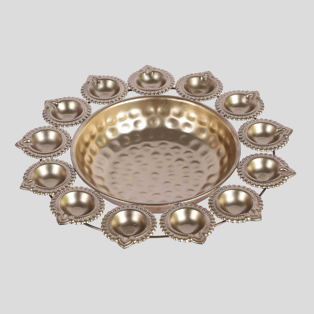 Handmade Gold Metal Diya Tealight Urli | Set of 3