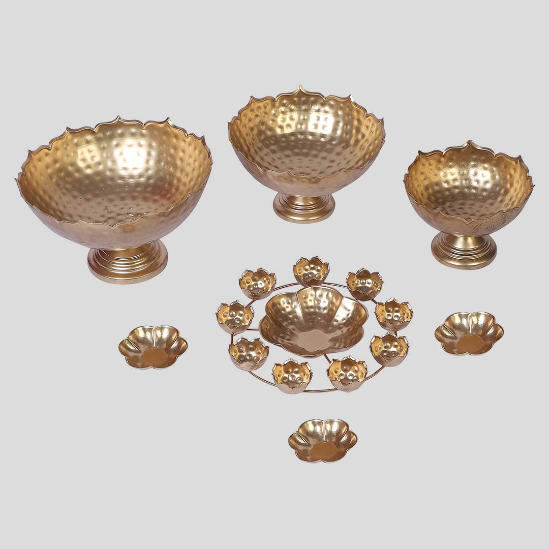 Handmade Gold Metal Taj Urli | Set of 7