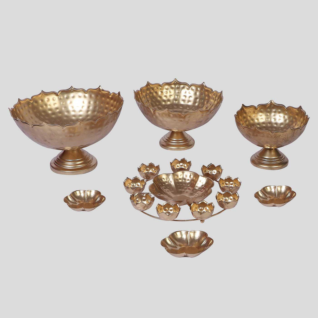 Handmade Gold Metal Taj Urli | Set of 7