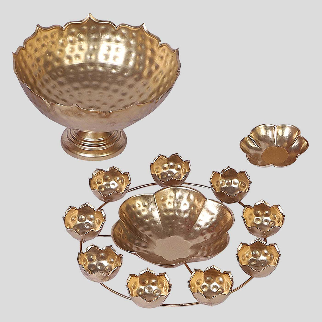 Handmade Gold Metal Taj Urli | Set of 7