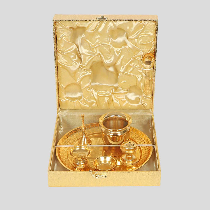 Handmade Gold Puja Thali | Set of 8