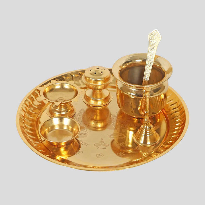 Handmade Gold Puja Thali | Set of 8