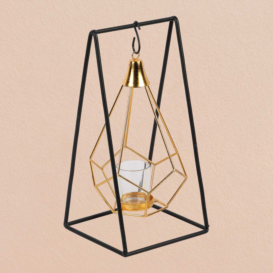 Handmade Gold & Black Triangle Diamond Pendulum Tealight Holder