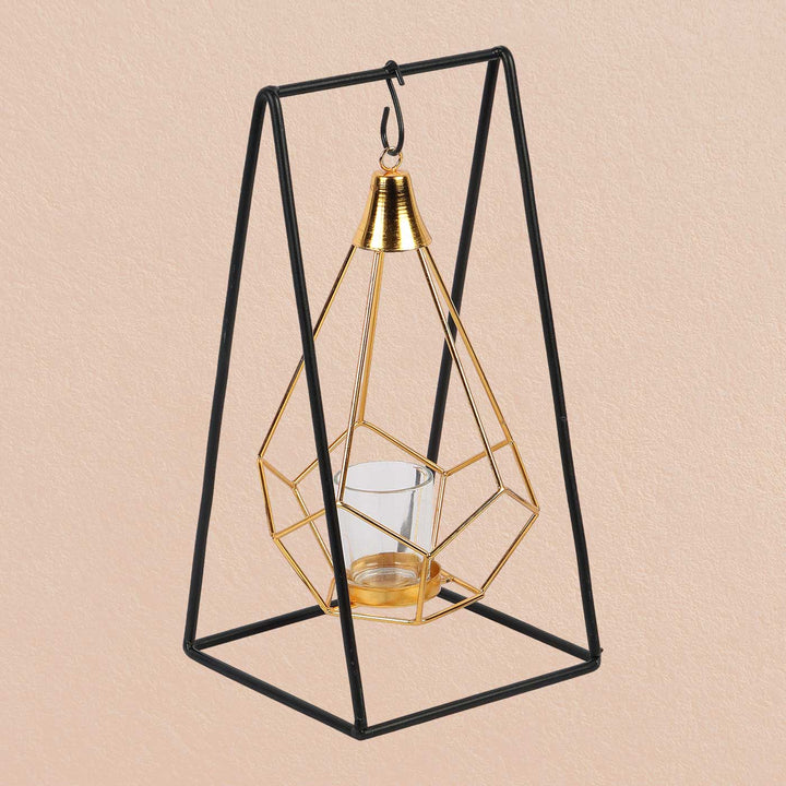 Handmade Gold & Black Triangle Diamond Pendulum Tealight Holder