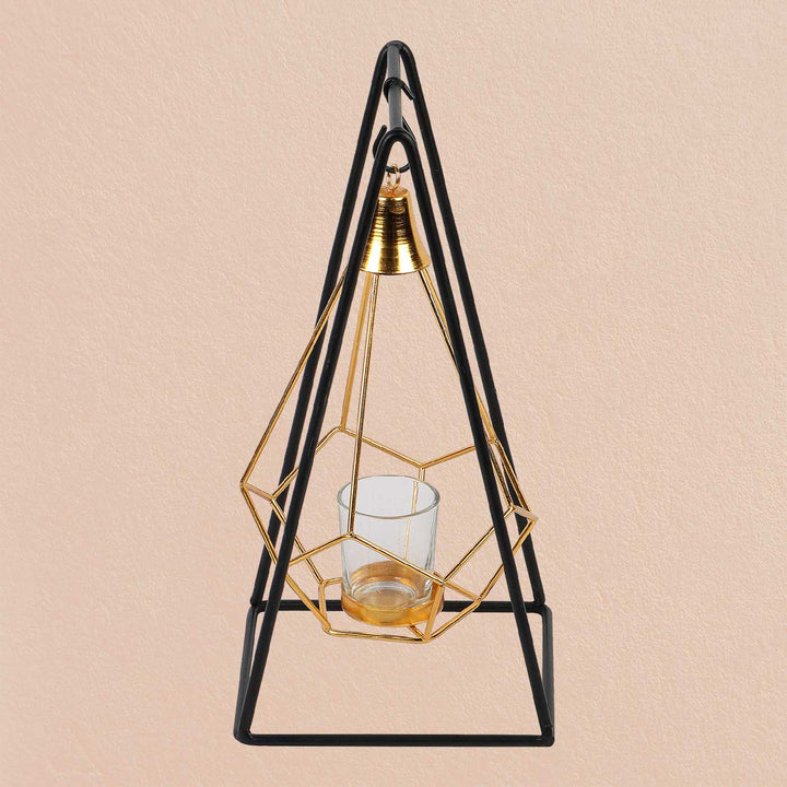 Handmade Gold & Black Triangle Diamond Pendulum Tealight Holder