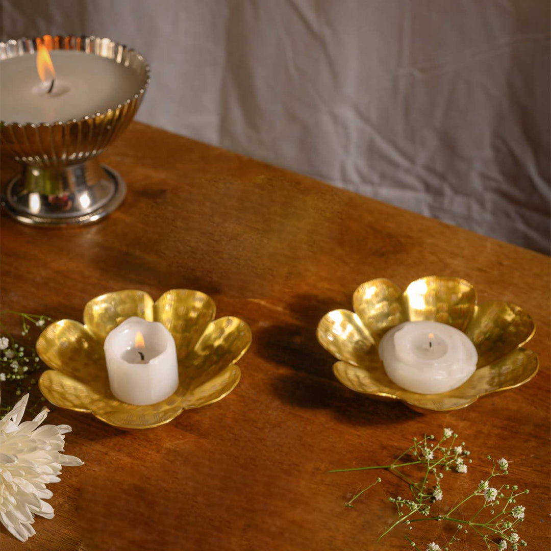 Handcrafted Aluminium Gold Candle Holders | Set of 2