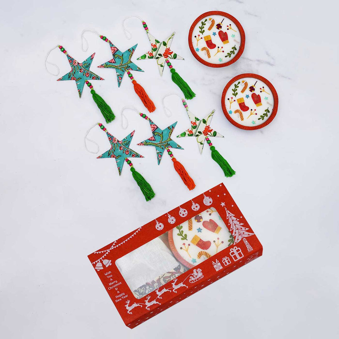 Christmas Pressed Flower Terracota Candles & Hangings Gift Box | Pack of 2