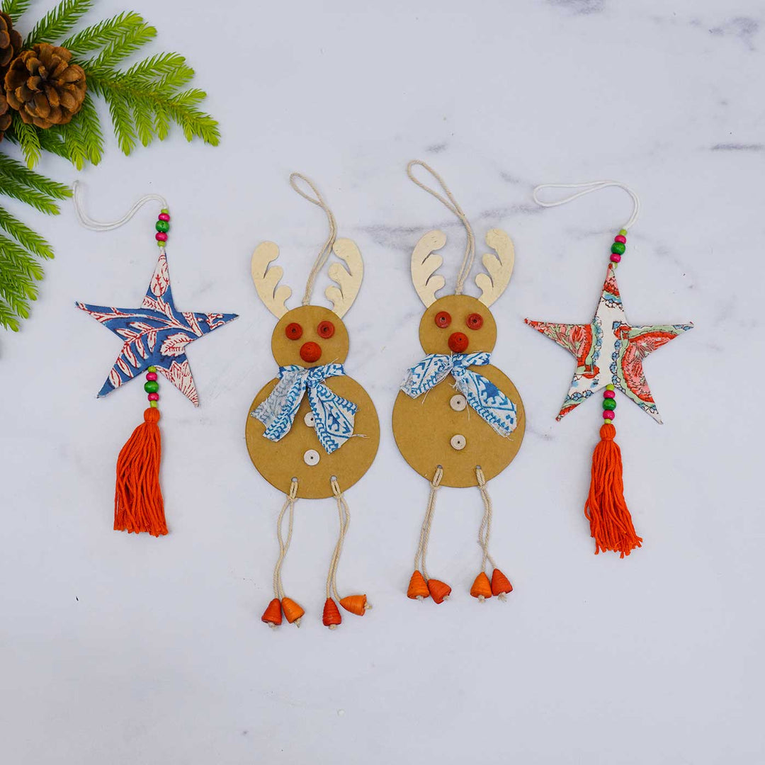 Hand Block Printed Paper Christmas Ornaments | Pack of 4