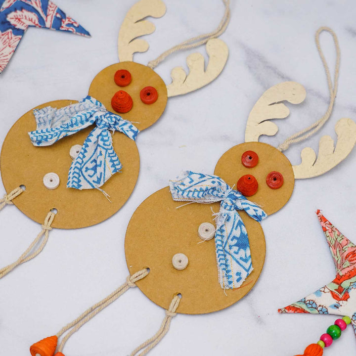 Handmade Reindeer & Star Paper Ornaments For Christmas Tree Decoration | Set Of 4