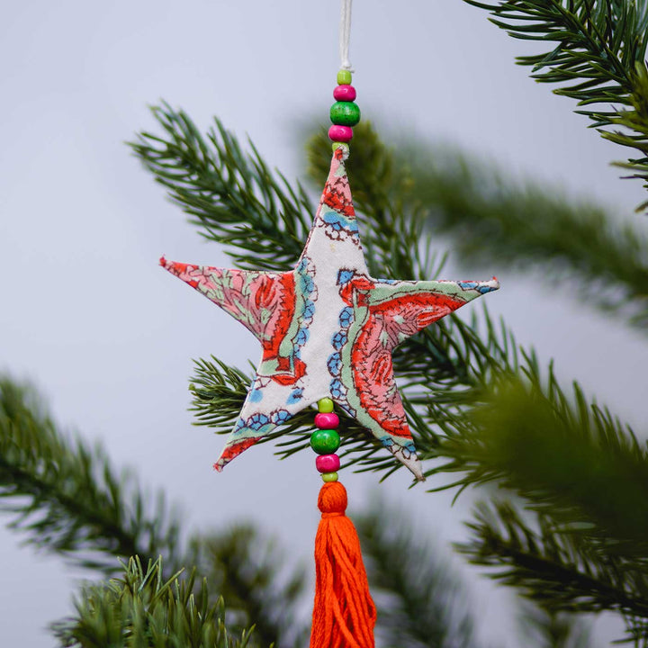 Hand Block Printed Paper Christmas Ornaments | Pack of 4