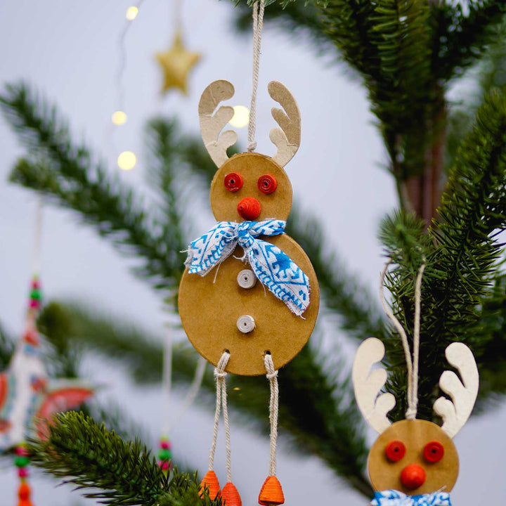 Handmade Reindeer & Star Paper Ornaments For Christmas Tree Decoration | Set Of 4