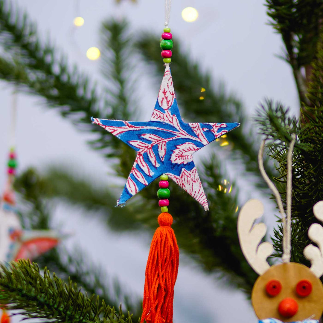 Hand Block Printed Paper Christmas Ornaments | Pack of 4