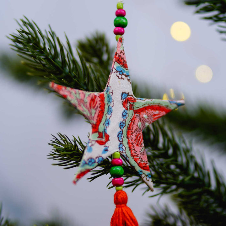 Hand Block Printed Paper Christmas Ornaments | Pack of 4