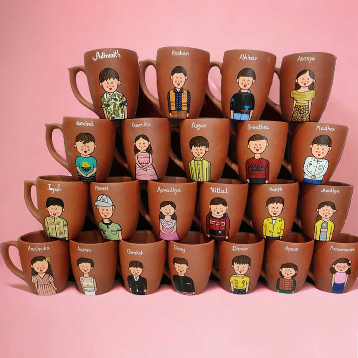 Handpainted Personalised 3D Terracotta Mug with Caricatures