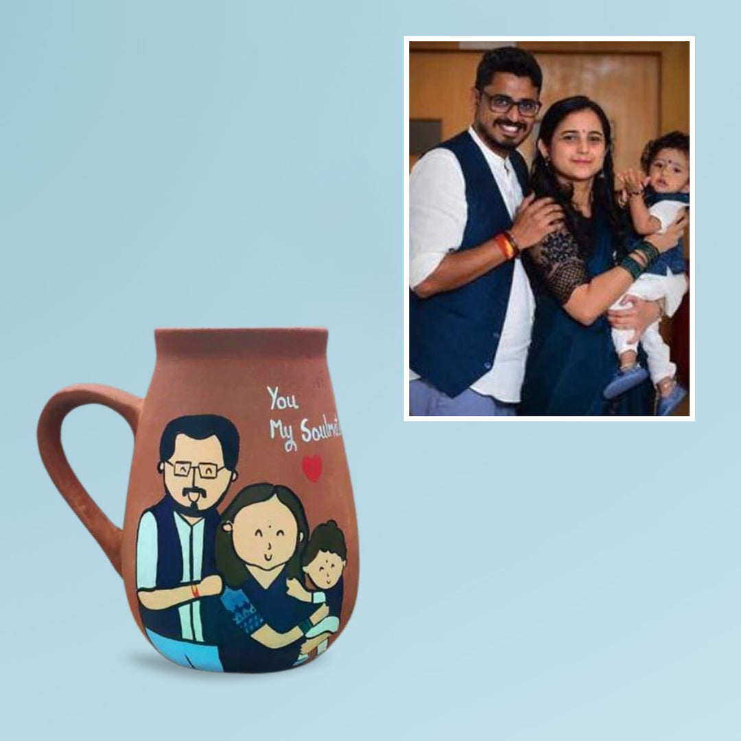 Handpainted Terracotta Caricature Mug Diwali Hamper