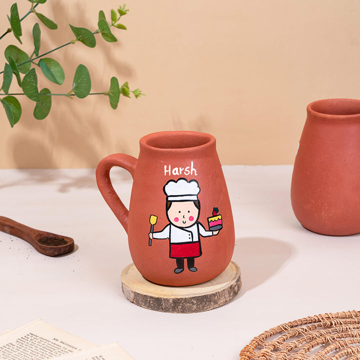 Handpainted Terracotta Mug With Chefs / Bakers Avatar Illustrations