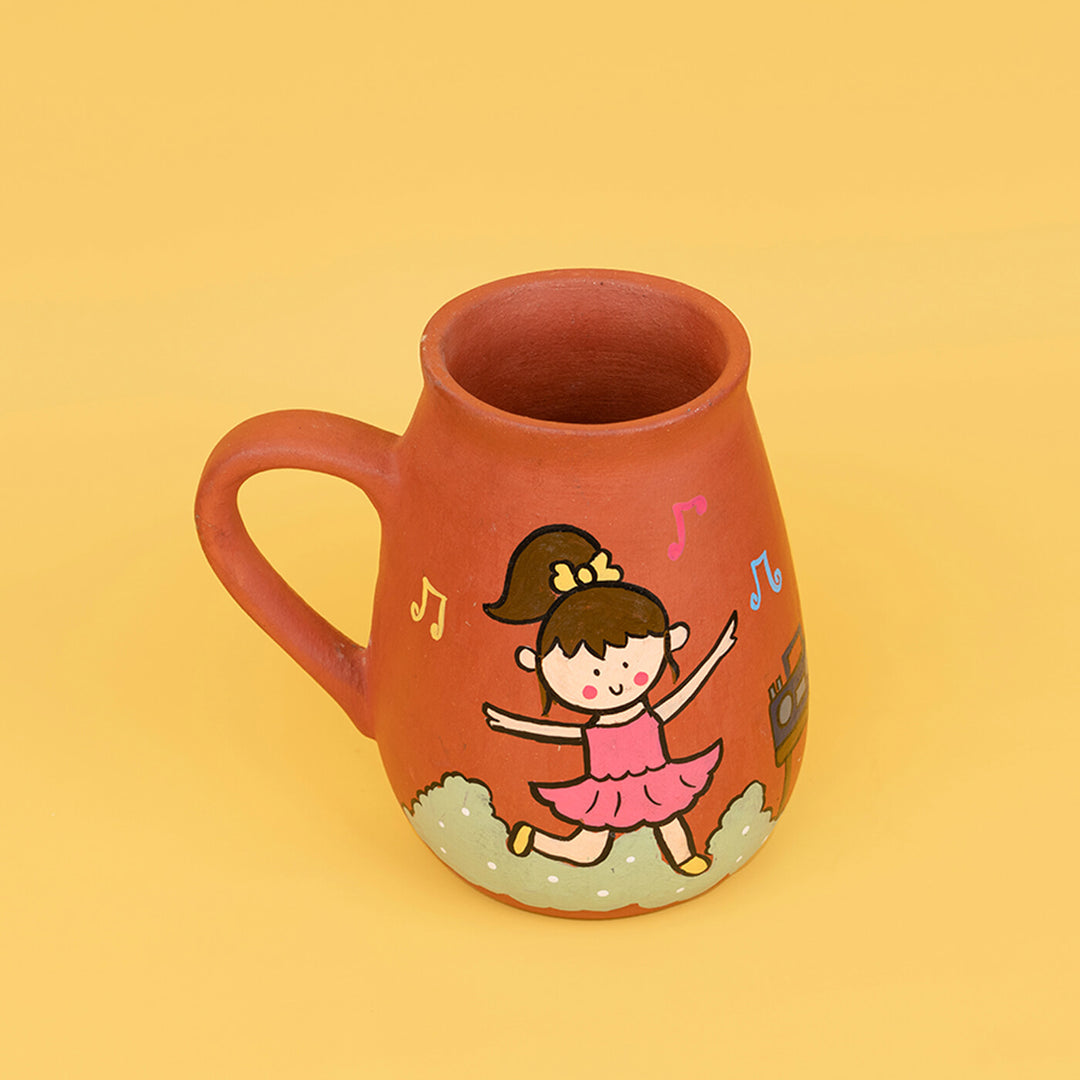 Handpainted Terracotta Mug With Dancers Avatar Illustrations