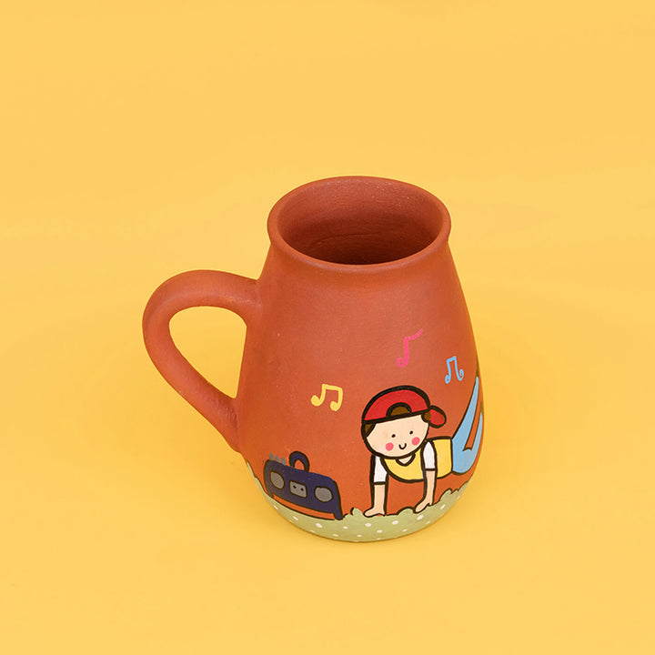 Handpainted Terracotta Mug With Dancers Avatar Illustrations