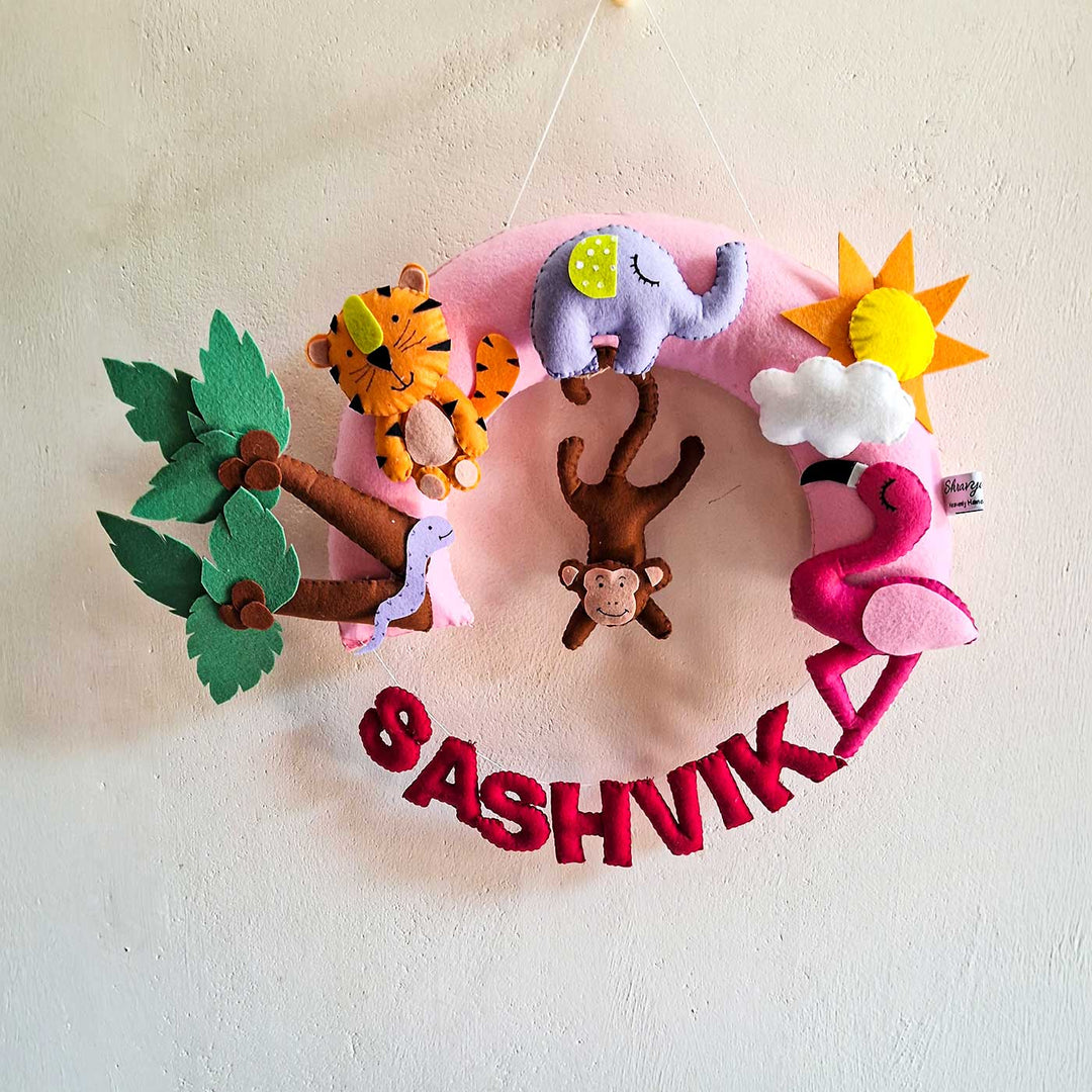 Personalized Animals Half Round Shaped Felt Kids Name Plate For Kids