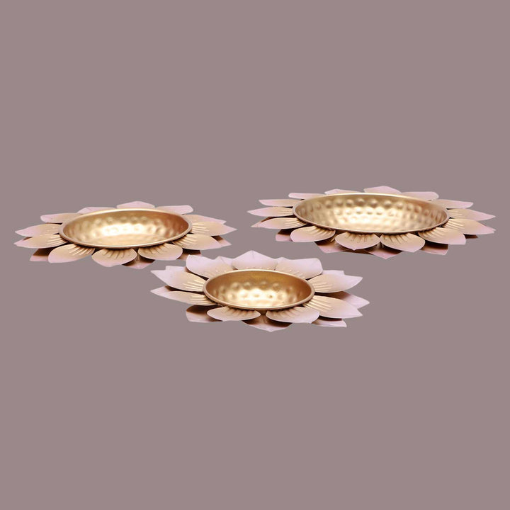 Handmade Hammered Baby Pink FLower Urli | Set of 3