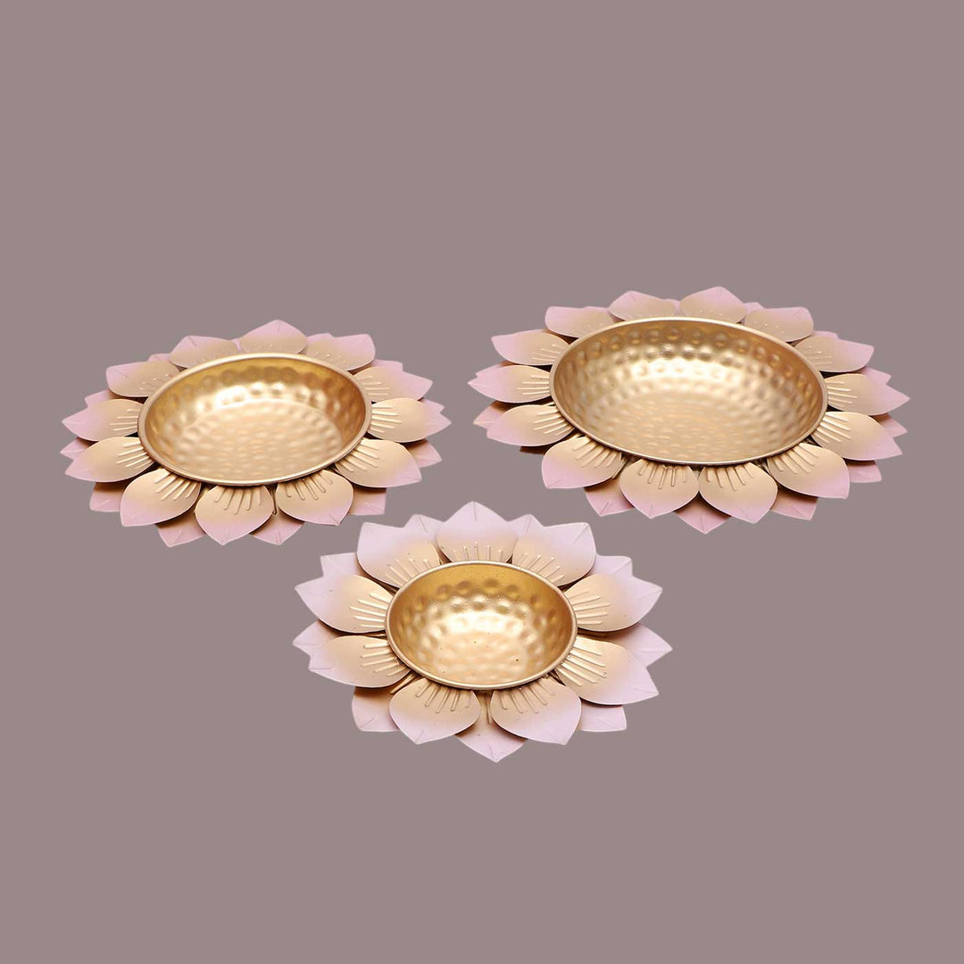 Handmade Hammered Baby Pink FLower Urli | Set of 3