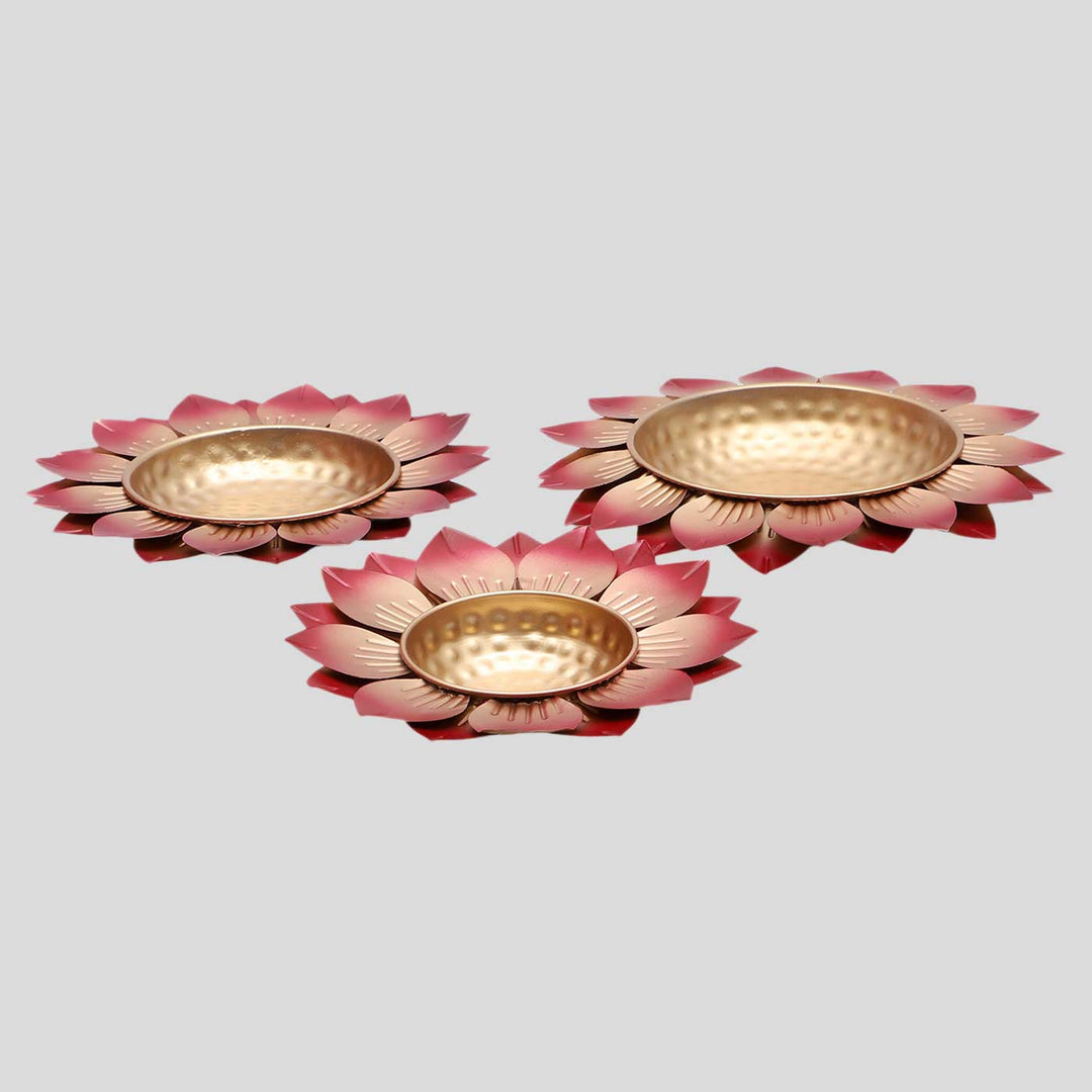 Handmade Hammered Red Flower Urli | Set of 3