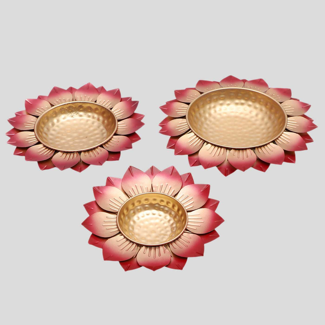 Handmade Hammered Red Flower Urli | Set of 3