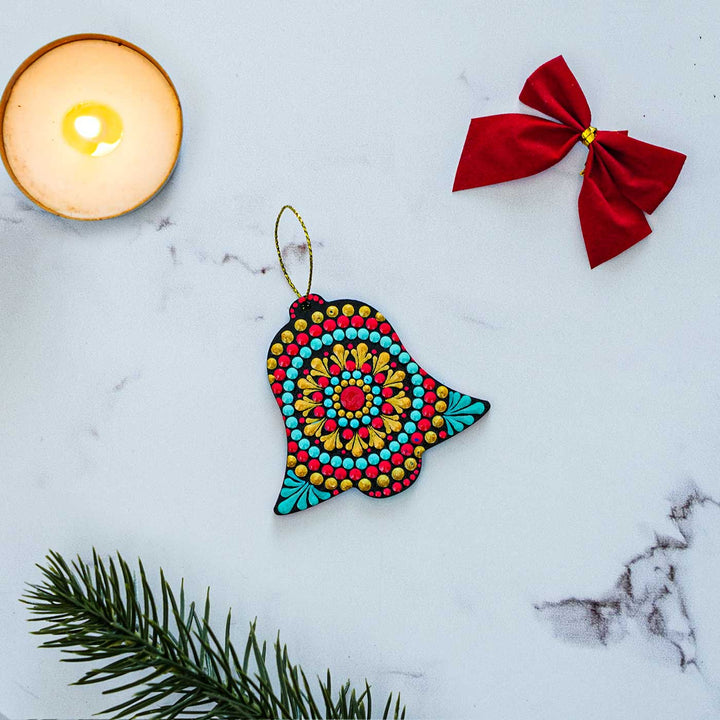 Hand-Painted Bell Dot Art Mdf Wood Ornament For Christmas Tree Decoration