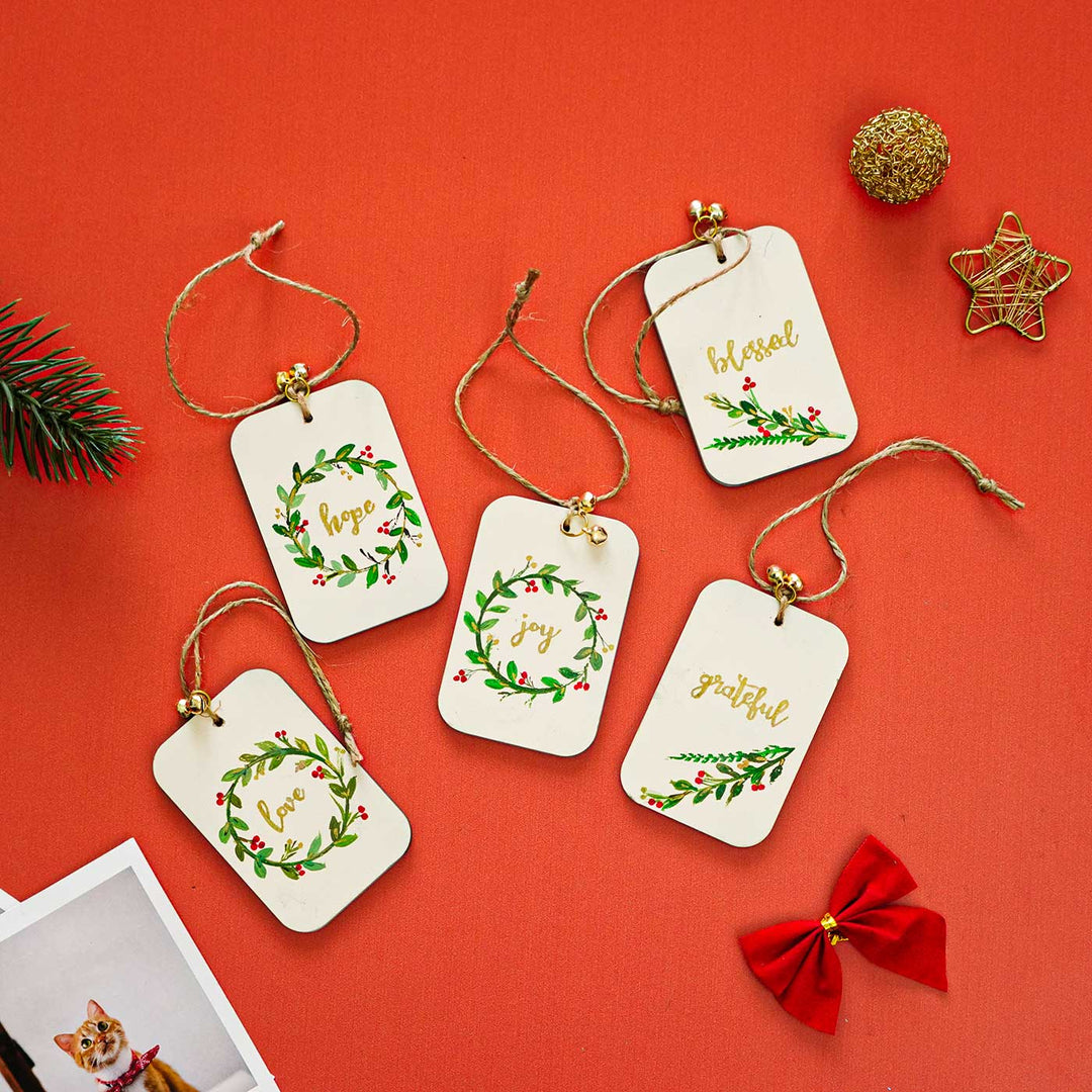 Hand-Painted Bohemian White Ornaments For Christmas Tree Decoration | Set Of 5