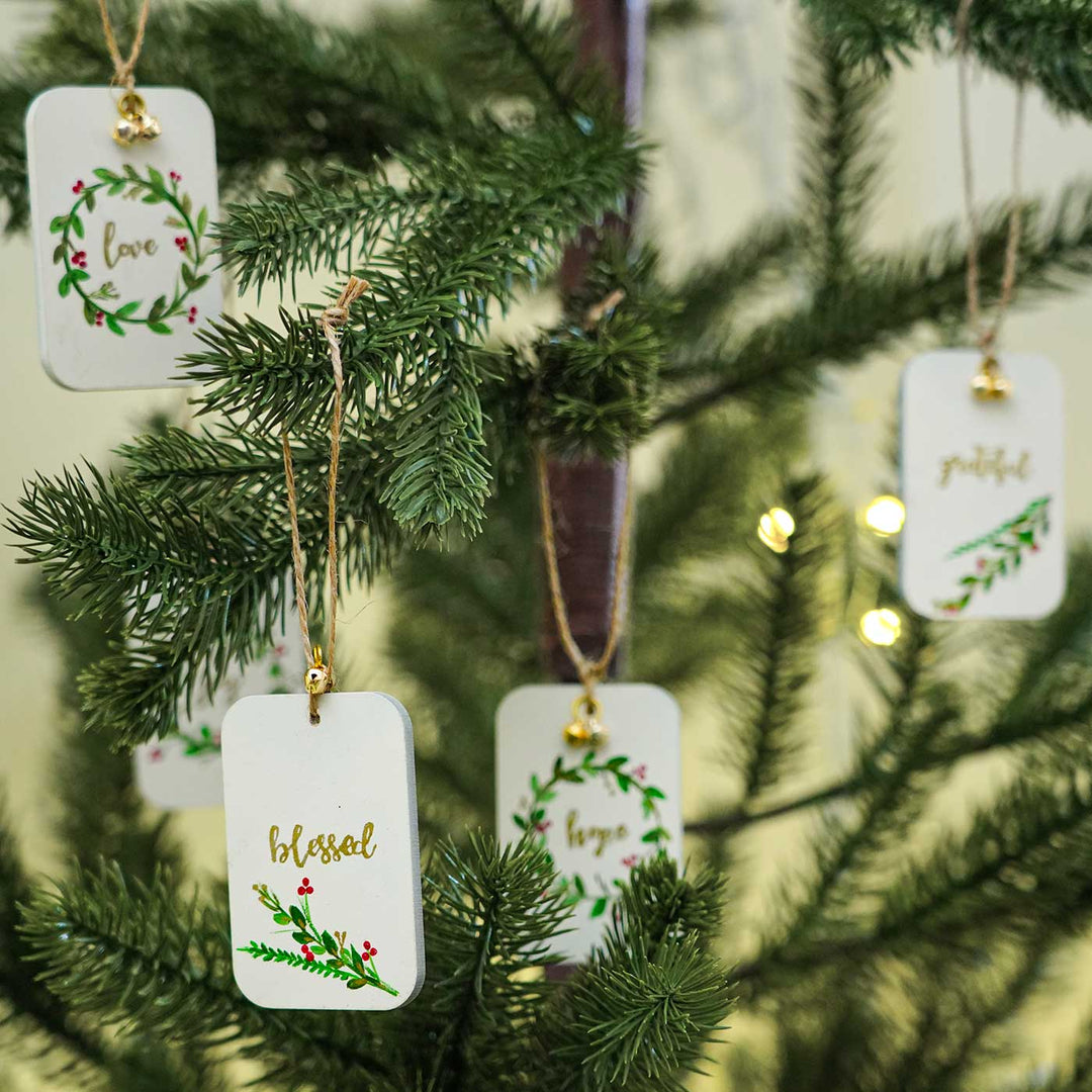 Hand-Painted Bohemian White Ornaments For Christmas Tree Decoration | Set Of 5