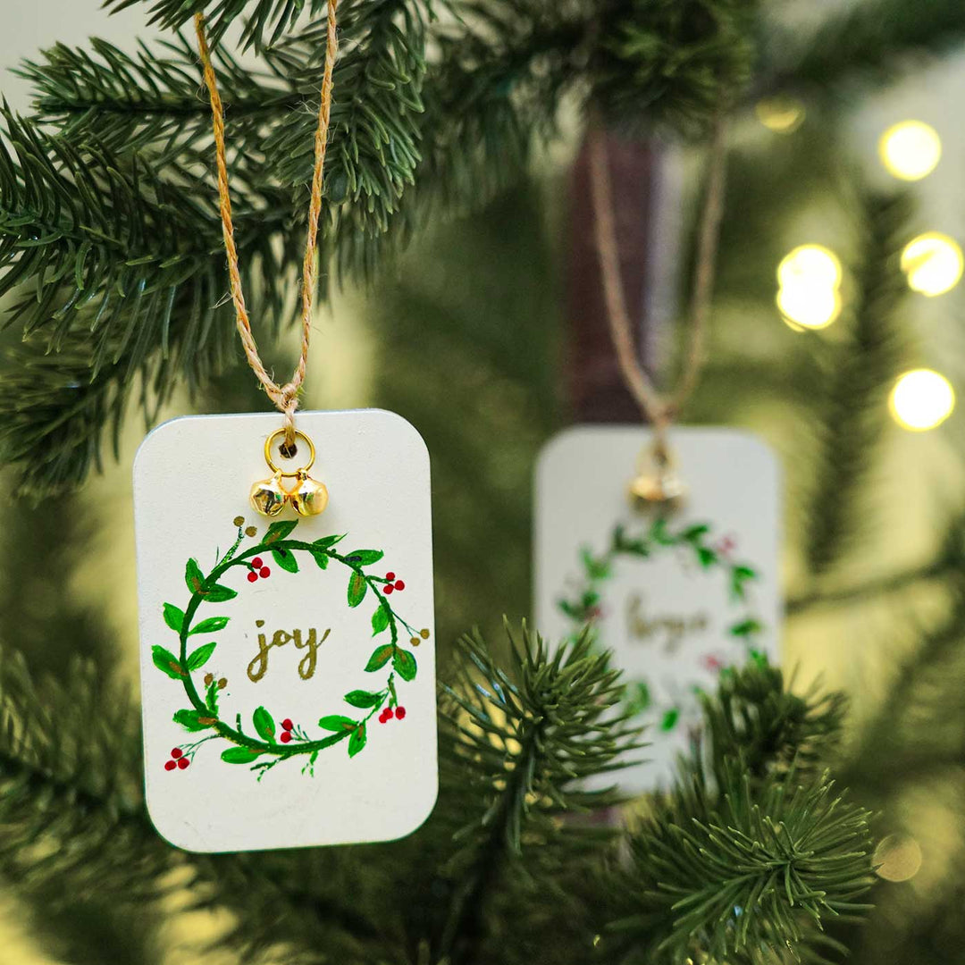 Hand-Painted Bohemian White Ornaments For Christmas Tree Decoration | Set Of 5