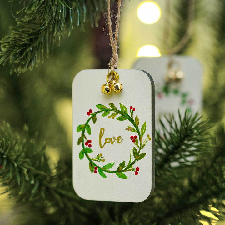 Hand-Painted Bohemian White Ornaments For Christmas Tree Decoration | Set Of 5